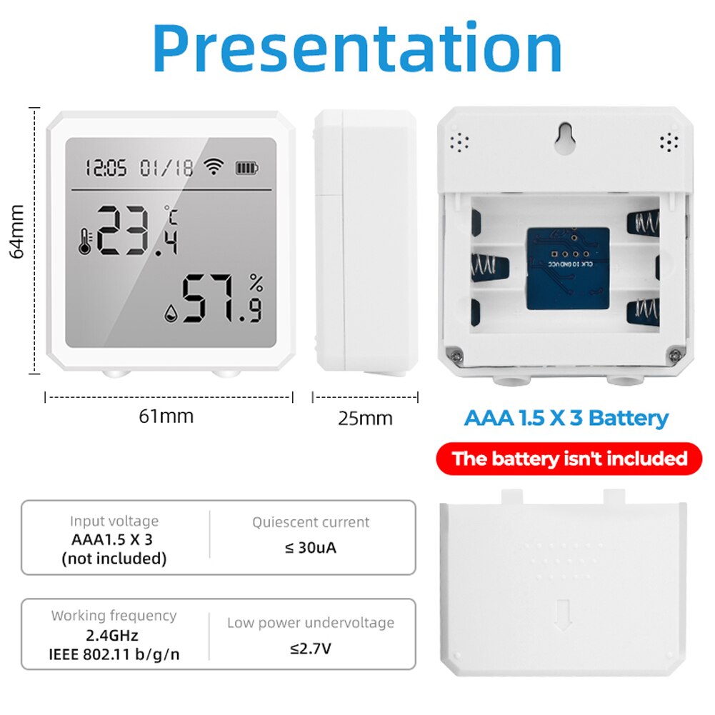 Tuya WiFi BT Temperature Humidity Detector Sensors Alarm Function Intelligent Home Indoor Real-time Monitoring Date Display
