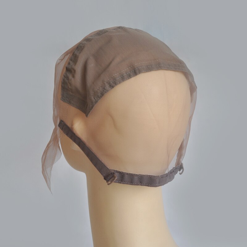 Brown Full Lace Wig Cap For Making Wig With Adjustable Stretch Straps With Guide Line Strong Swiss Lace Weaving Cap
