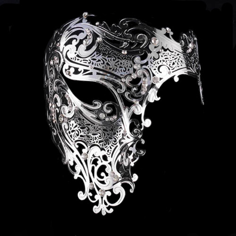 Maske kranium metal halloween rhinsten halv ansigt venetiansk maskerade mænd kvinder kranium filigran festmaske x