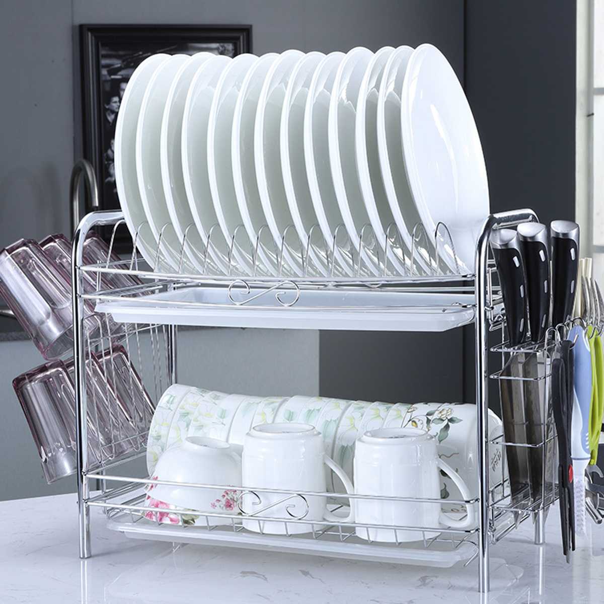 2/3 Tiers Dish Drying Rack Holder Basket Plated Iron Home Washing Great Kitchen Sink Dish Drainer Drying Rack Organizer Black: B 2 Tiers