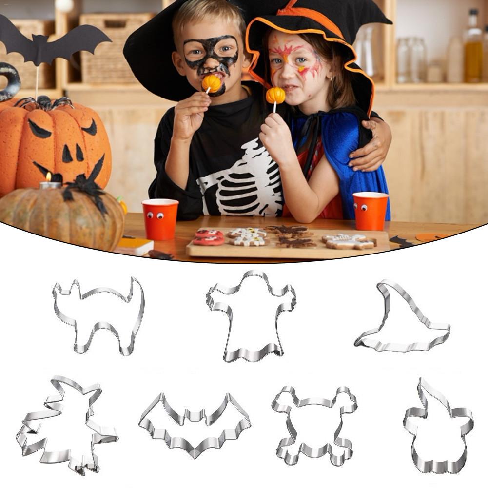 Juego de cortadores de galletas de Halloween, herramientas de pastelería y Fondant de acero inoxidable, marco de decoración para pasteles, 7 unidades