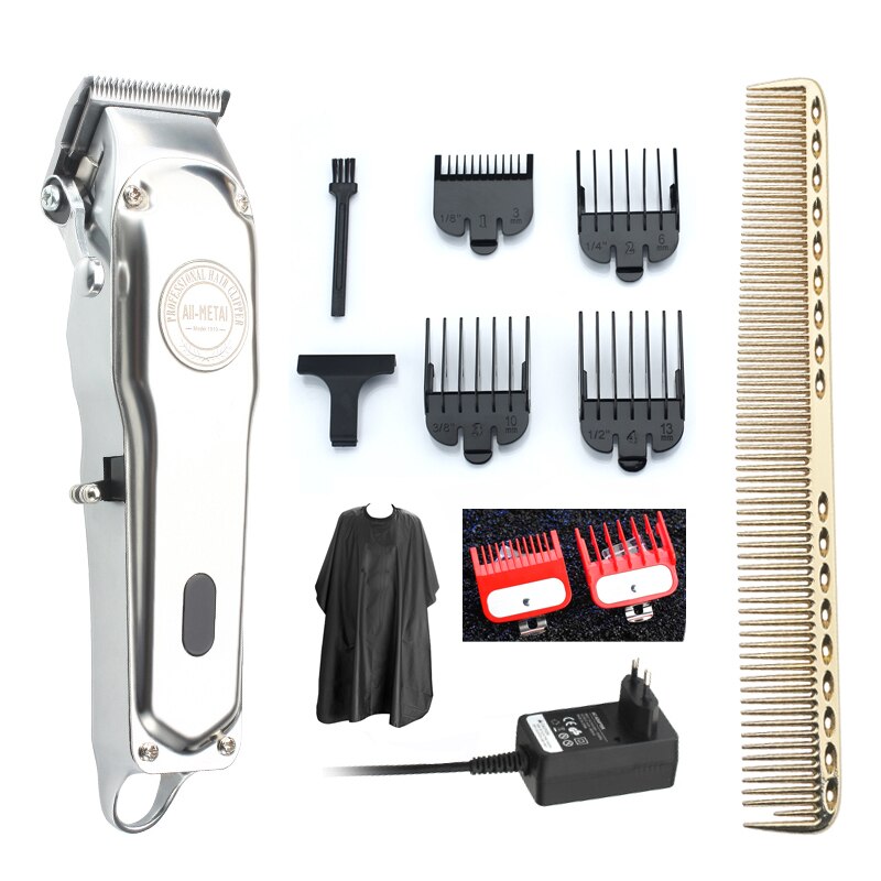 KIKI NEWGAIN Rechargeable All Metal Hair Clipper Cordless Electric Hair Trimmer Haircut Beard Shaver Machine: 107 set2