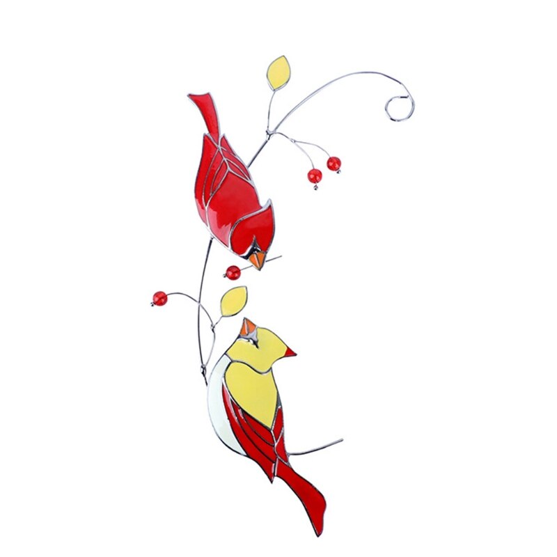 thumbnail: Handgemaakt Glas-in-lood Raamhanger – Vogel Design, Gebrandschilderd Glas, Metaal, Ongeveer 90 Gram