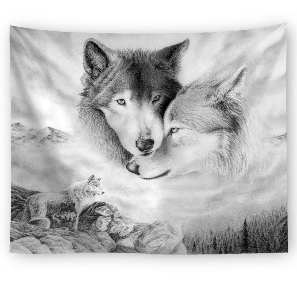 Animals Wolf Tapestry Background Psychedelic Wall Hanging Tribal Animal Sheets Wolf Tapestry Home Decor Beach Mat