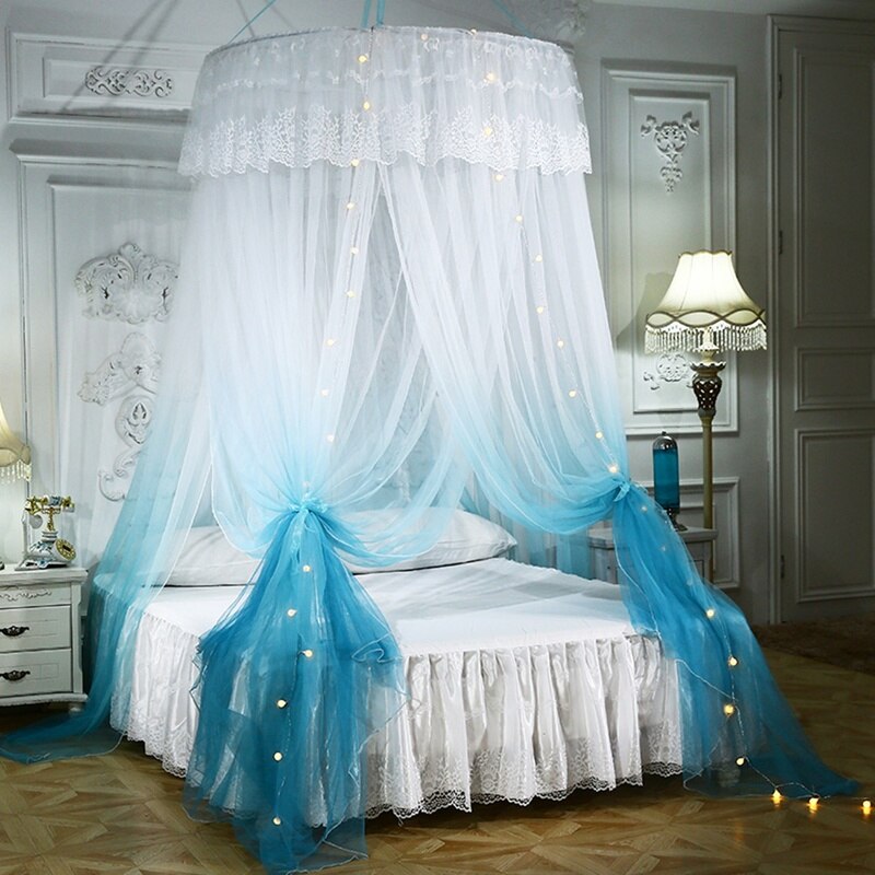 Mosquito Net Three-door Mosquito Net Anti-insect Bed Canopy Summer Palace Mosquito Net Single Double Bed Decor: Blue 120x270cm