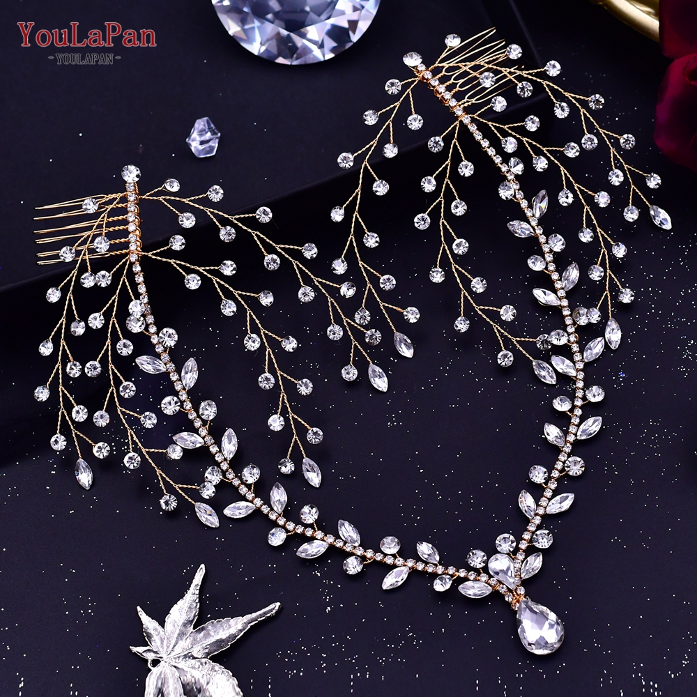YouLaPan, diadema para la frente de la novia, tocados brillantes con diamantes de imitación para boda, mujer, de graduación, accesorios de joyería para la cabeza HP599: Rodio plateado