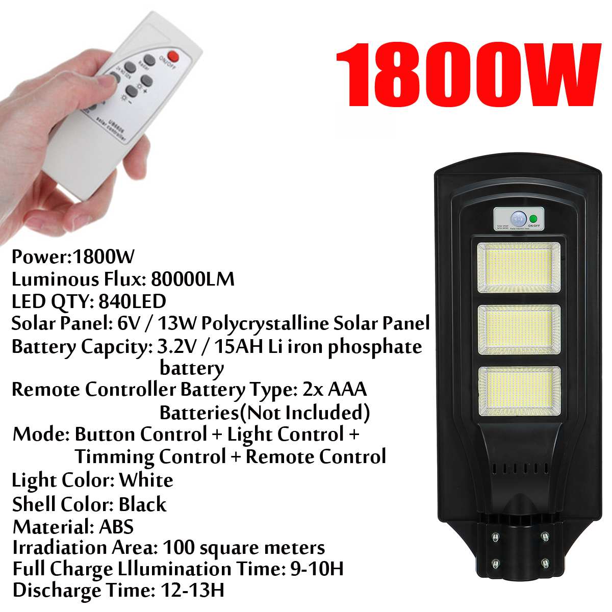 600W 1200W 1800W 2800W Polycrystalline Solar Lamp LED Solar Street Light Outdoor Led light Waterproof for Plaza Garden Yard: 840LED