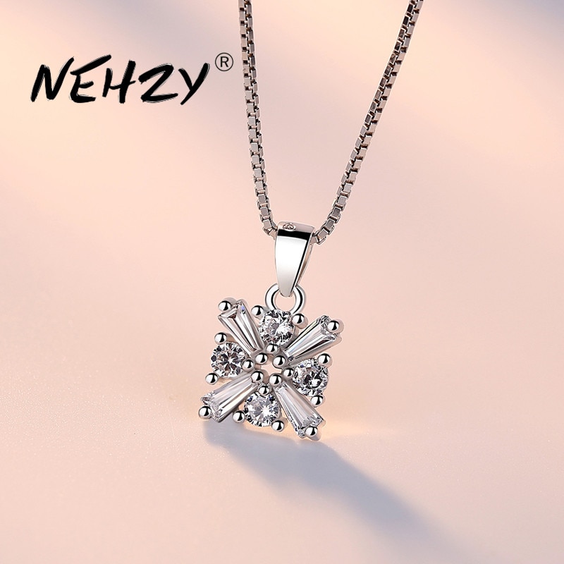 NEHZY-sello de plata S925 para mujer, joyería de , cristal de circonita, cuadrado, retro, simple, colgante, collar largo de 45CM