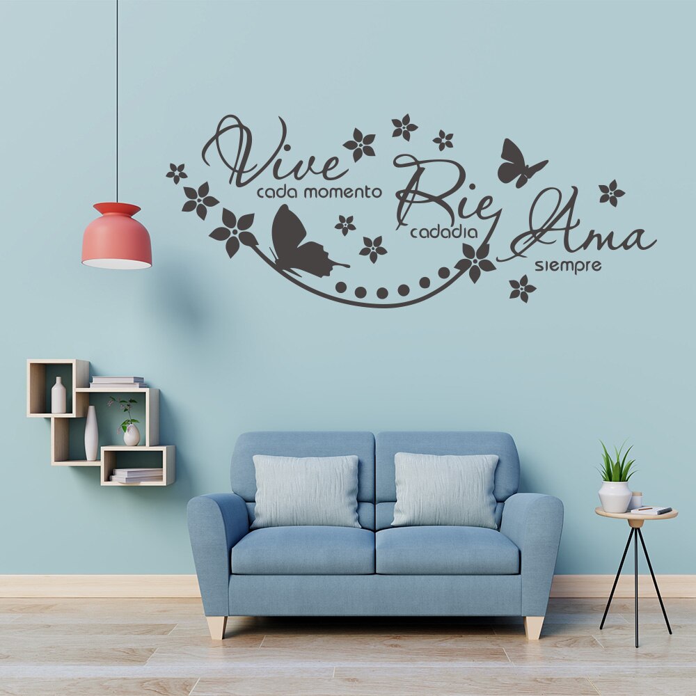 espagnol vinyle autocollant Mural dire Vive Cada Momento Rie Cada Dia Ama Siempre autocollants Mural salon décoration