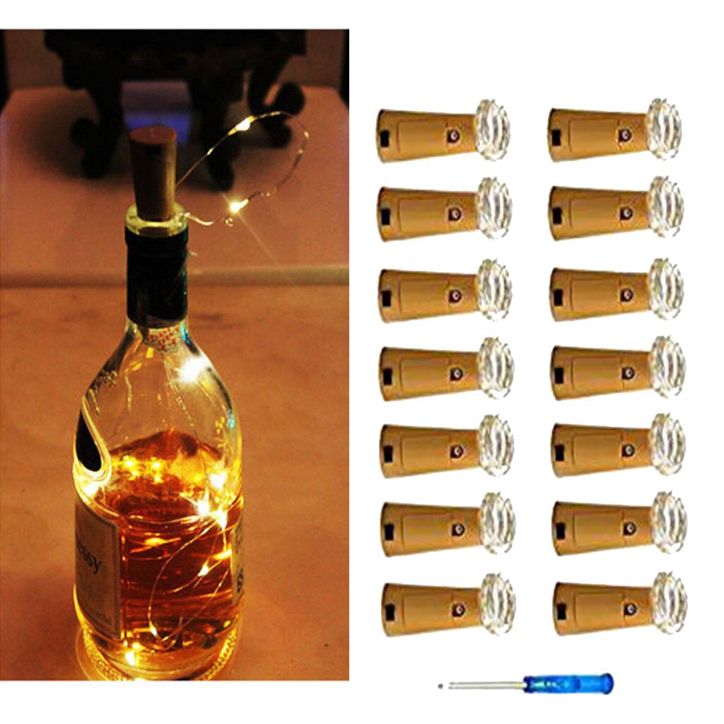 Cadena de luces 14 Uds. En forma de corcho LED luz de noche luz estrellada lámpara de botella de vino para San Valentín boda decoración del hogar #0614: C Yellow