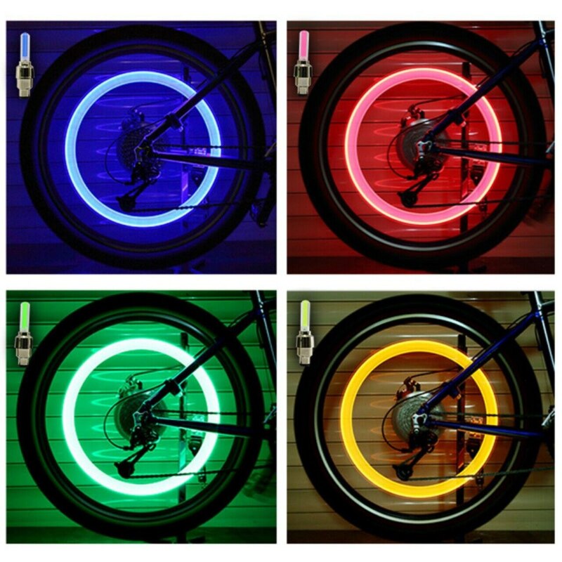 Luz LED para bicicleta, 2 uds., tapa de válvula de neumático, Flash para bicicleta de montaña, Ciclismo de Carretera, luces de rueda, cubierta de lámpara de LED neón