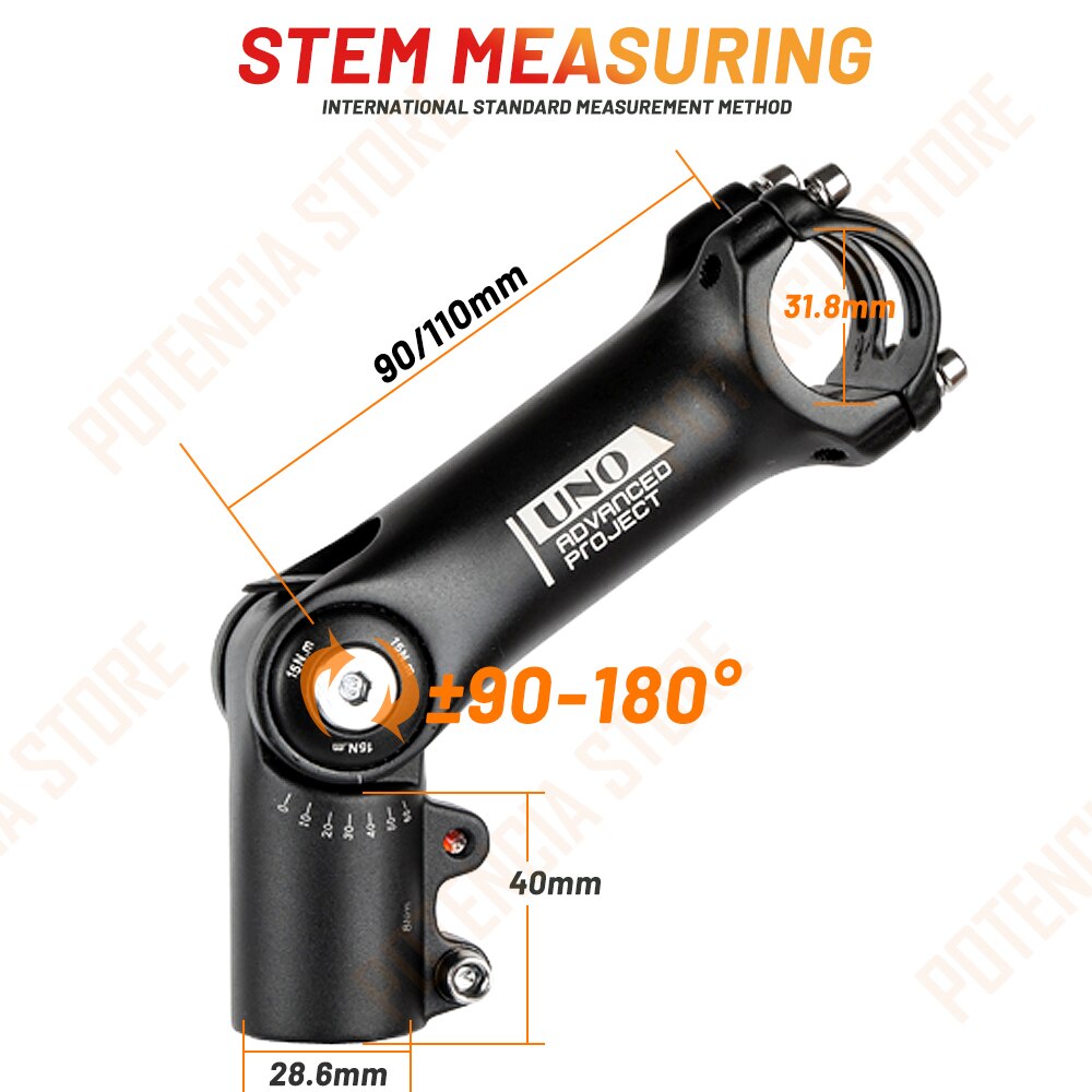 UNO Bicycle Stem Adjustable Angle Handlebar Riser Stem 31.8mm Aluminum Alloy Front Fork Kalloy Stem Mountain Bike MTB Power