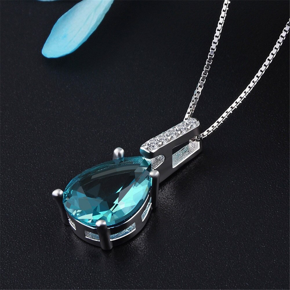 Aquamarin blau edelsteine kristall anhänger halsketten für frauen karat zirkon diamanten weiß silber farbe halsband schmuck