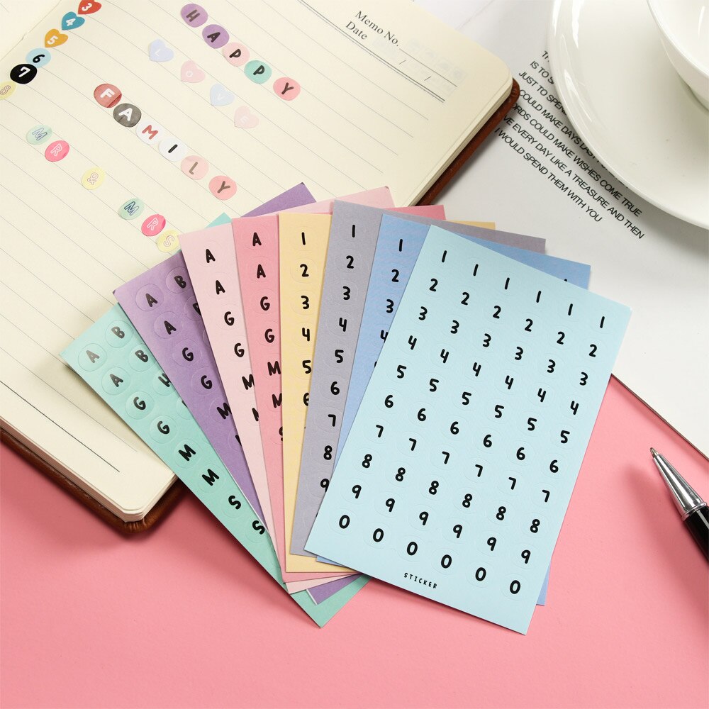 16Sheets Colorful DIY Numbers Letters Stickers Self Adhesive Small Clothing Mark Labels Stickers School Paper Sticker Office Dec
