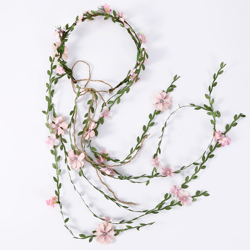 Haimeikang-Diadema de corona de flores para mujer, guirnalda de flores de melocotón, bandas para el cabello nupciales de boda, bandas florales para mujer, hoja de vid para