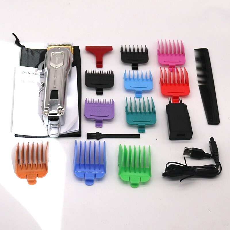 All metal Men‘s hair clipper electric LED rechargeable hair trimmer electric hair cutter machine fading blending
