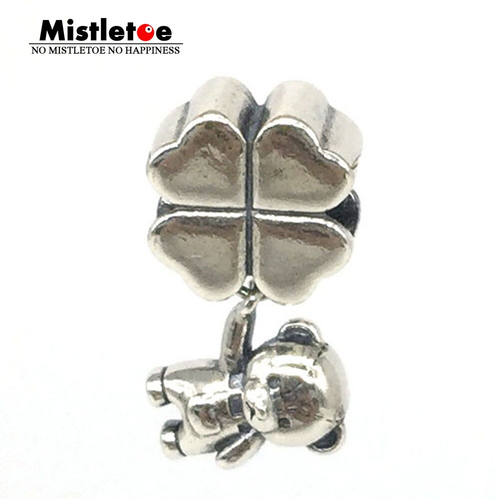 Mistel 925 Sterling Silber Glück Kleeblatt Bär Baumeln Charme passen Europäischen Armbinde Schmuck