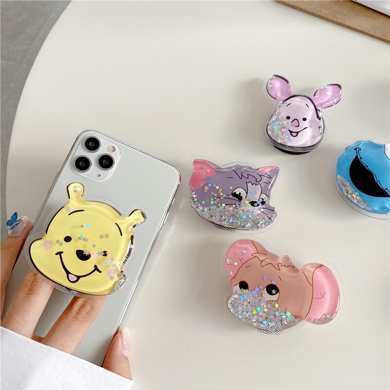 universal cute quicksand bear mobile phone grip telescopic mobile phone holder finger holder for all mobile phones