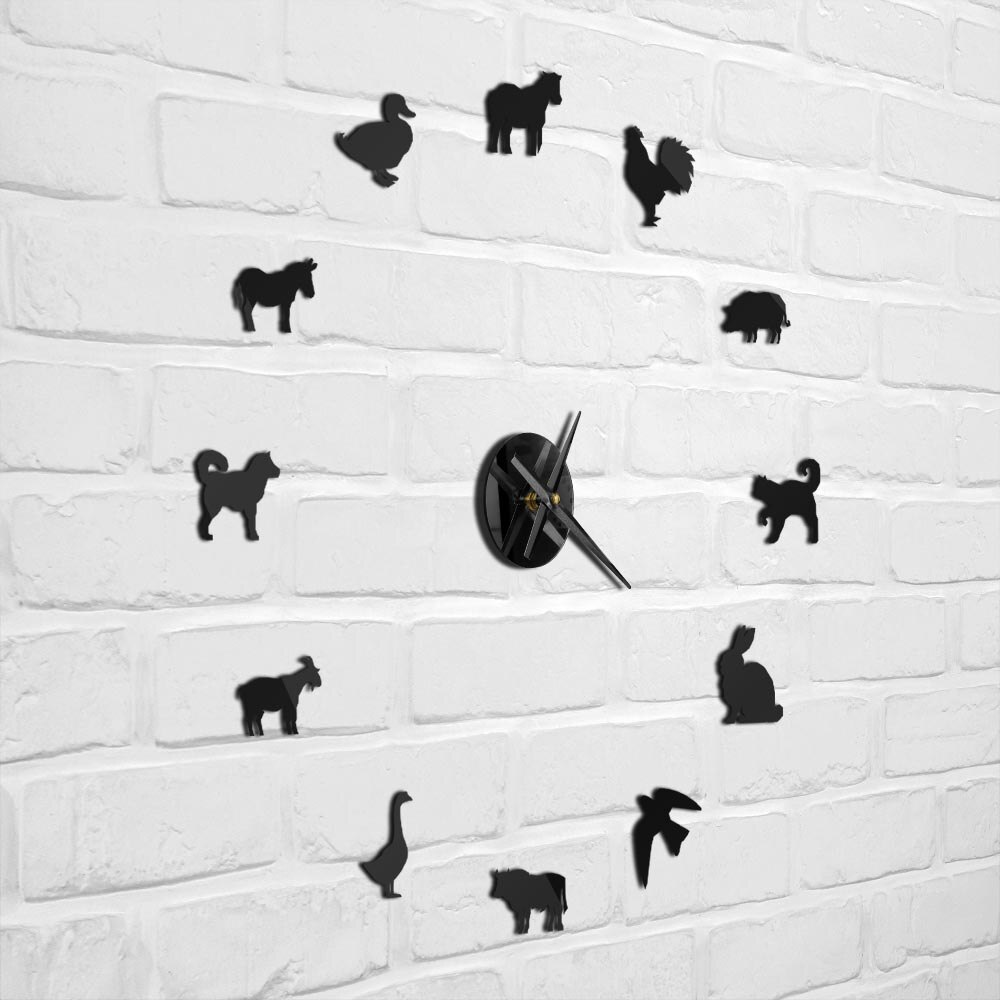 Barn Animal Super Big DIY Wall Clock Farm Animals Acrylic Mirror Clock Super Digital Watches Clocks Farmyard Kitchen Decor