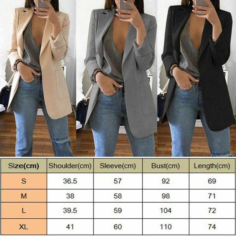 Solid Style Lady Young Women Slim Casual Business Blazer Suit Jacket Coat Outwear Khaki Gary Black