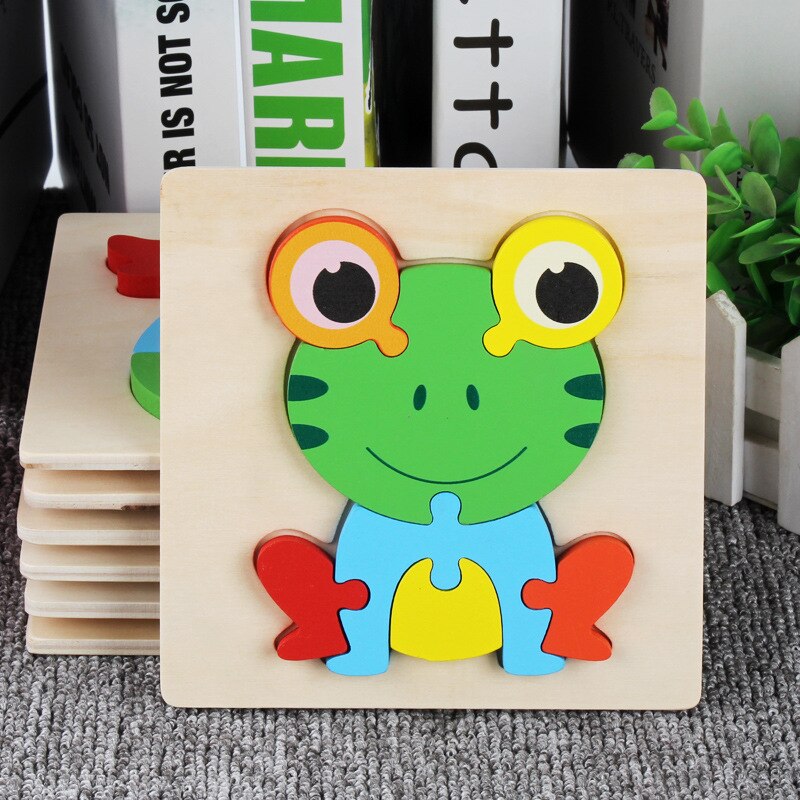 Children's wooden 3D cartoon animal three-dimensional puzzle baby early education small jigsaw puzzle toy: frog