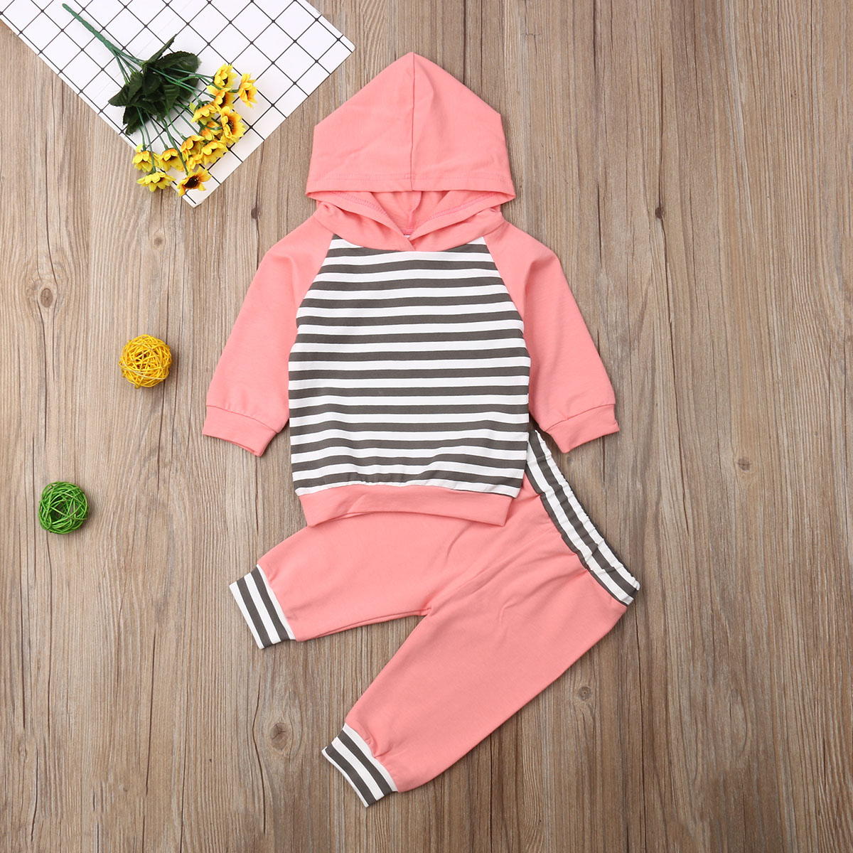 Newborn Infant Baby Boys Girl Clothes Sets Striped Hooded Tops Shirt Pants Leggings Outfits Set