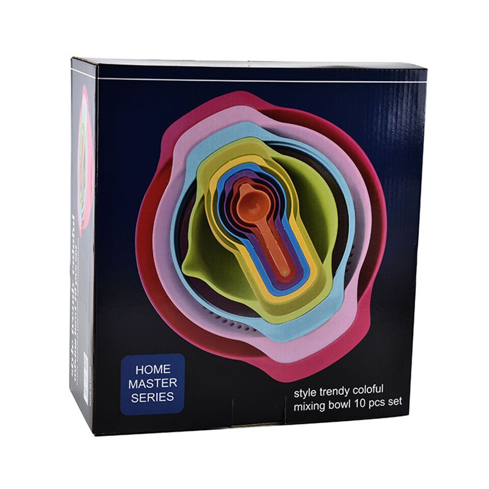 10 Pcs Mixing Bowls Set Nesting Bowls Stackable Measuring Cups Sieve Strainer Colander for Salad Cooking Baking Tool