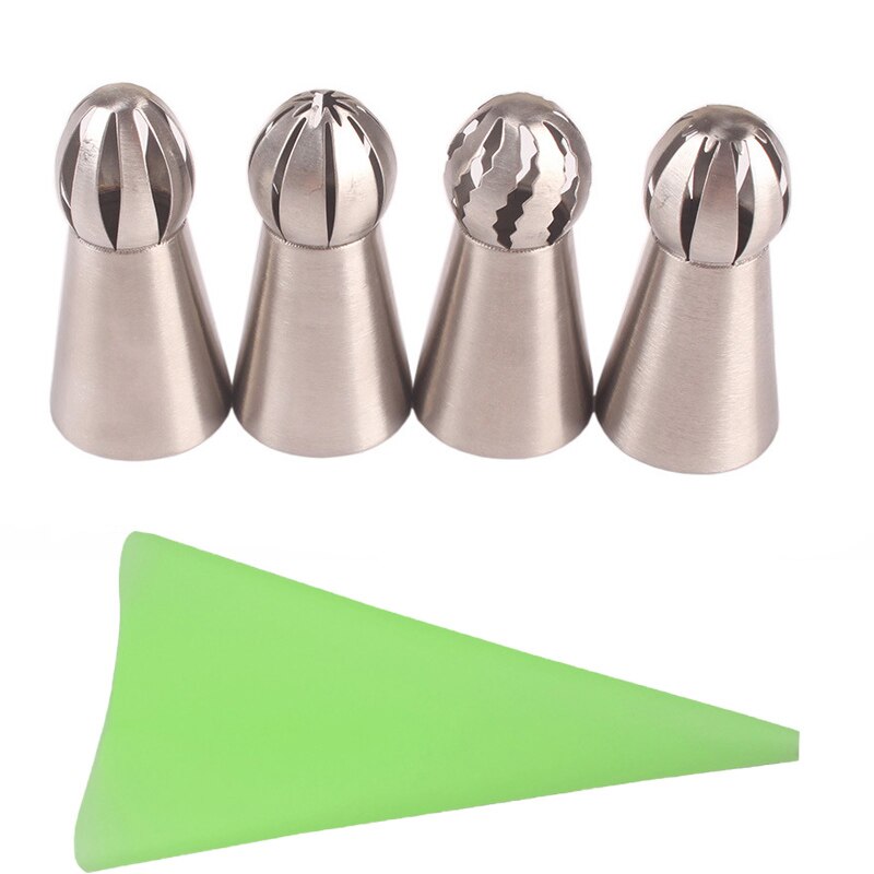5pcs/set Russian Flower Piping Nozzles Sphere Ball Cake Decorating Tips Cake Silicone Pastry Bags Kitchen Cupcake Pastry Tools: Green 5pcs