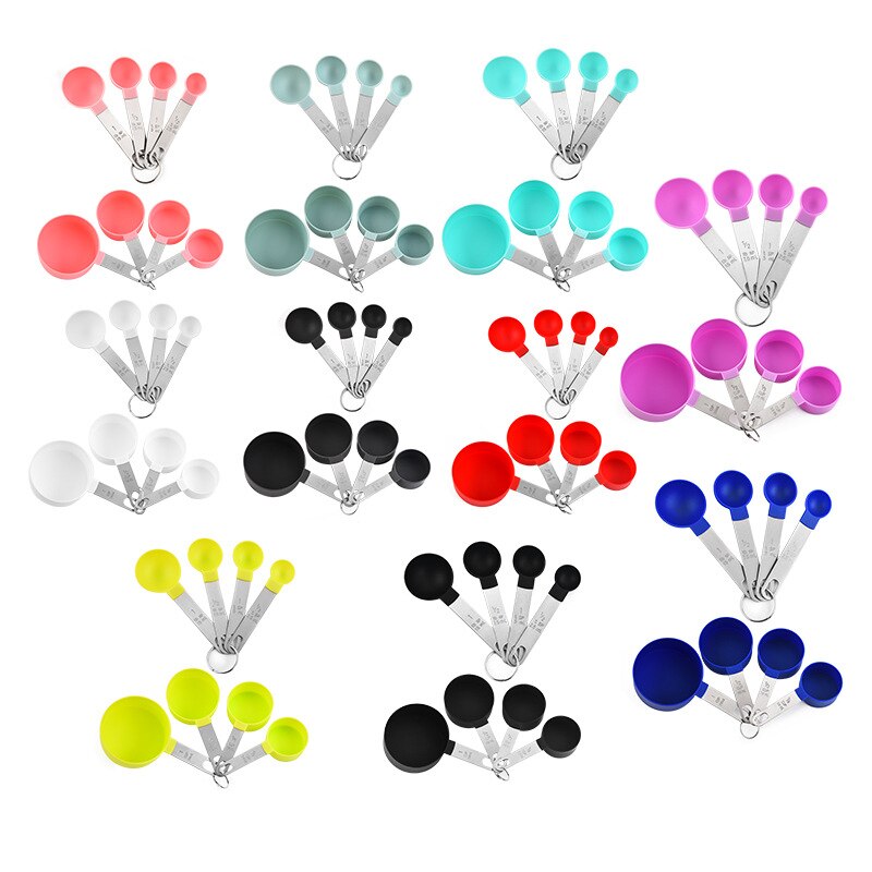 Stainless Steel Handle Measuring Spoon Plastic Measuring Cup 8 Piece Set With Graduated Measuring Spoon Set Baking Tool ZB824