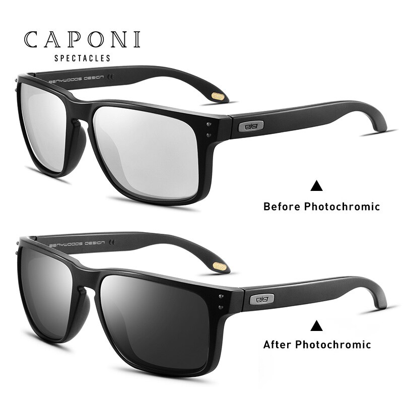 CAPONI Fahren Sonnenbrille Männer Polarisierte Neue Sonnenbrille Photochromen Platz TR Rahmen Schwarz männer Schattierungen BS9417: Schwarz-Photochromic