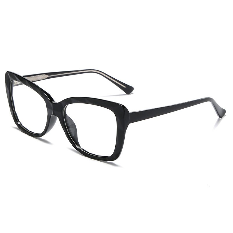 So&ei ins populaire multi-cut kristal  tr90 kattenoog damesbril montuur vintage veerscharnier heldere anti-blauwstraal lenzen bril: Zwart