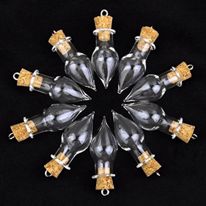 Tanie 10 sztuk/zestaw malutki kropla deszczu małe szklane butelki słoiki z korkową zatyczką naszyjnik diy wisiorek malutki szklane butelki słoik dla deco SM060