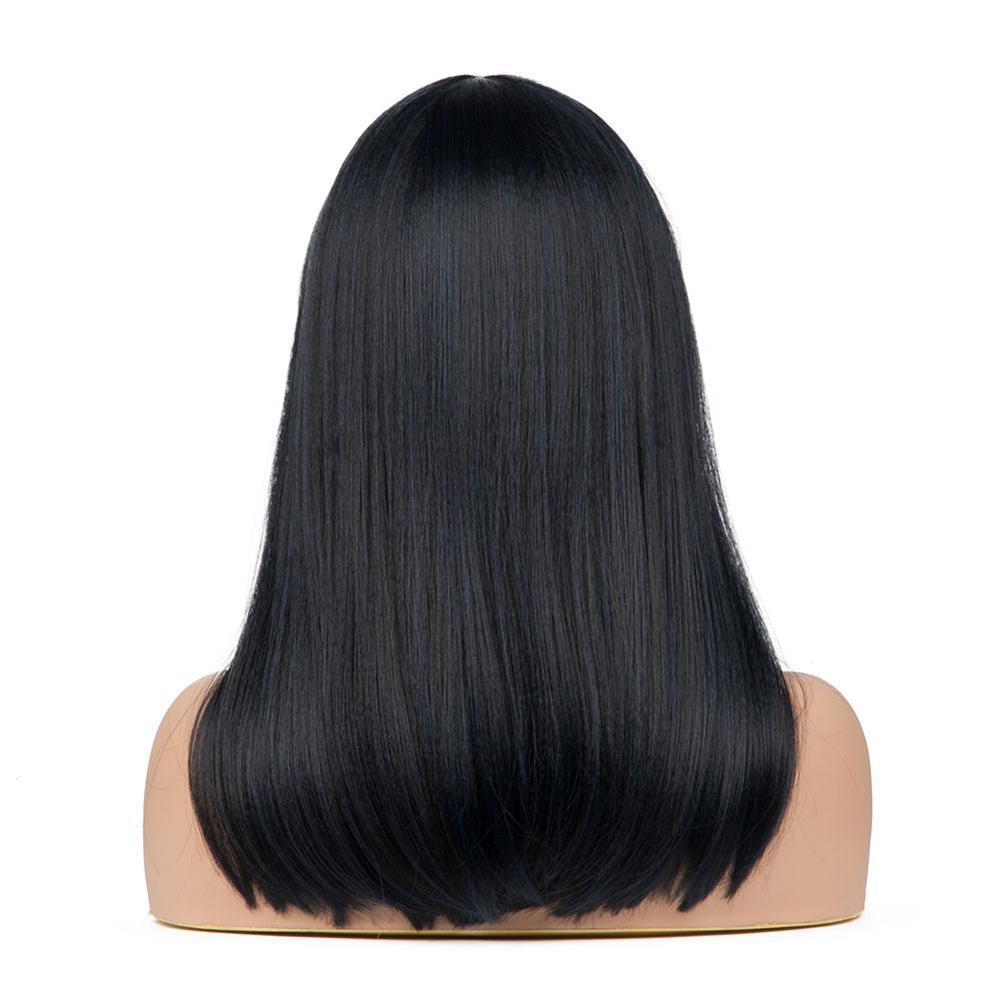 Whosale Top Black Straight Bob Style Synthetic Hair Wig With Bangs Lace Front Wigs
