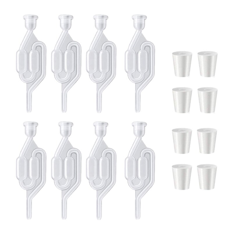 8x válvula de sellado de escape en forma de S con tapón de doble cierre de aire para fermentador de vino, fermentador de cerveza de vidrio Carboy: Default Title