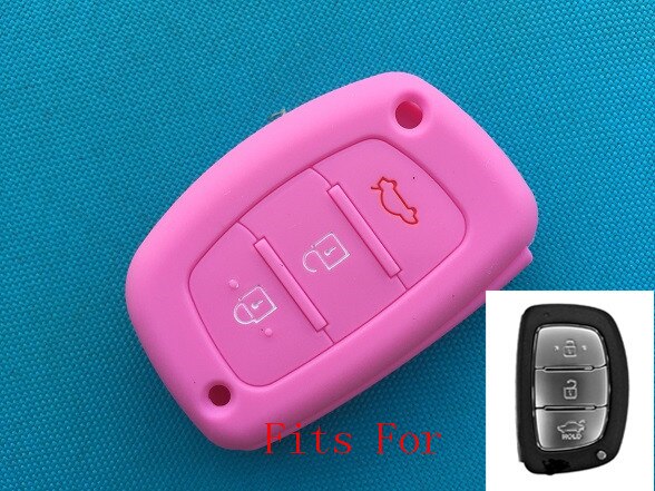 3- knops slimme siliconen sleutelhoes voor hyundai tucson  ix35 solaris  i25 i30 mistra accent afstandsbediening, klapbehuizing, leeg: Roze