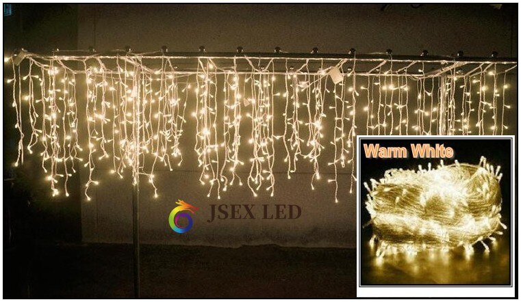 Christmas lights led curtain icicle string lights 5M droop 0.4-0.6m waterfall outdoor decoration for party garden home wedding: Warm White / 220V EU Plug