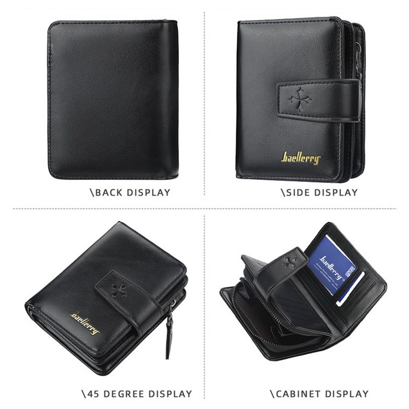 Baellery vintage curto carteira masculina de couro duplo zíperes multifunction business wallet men coin pocket alta qualidade masculino bolsa