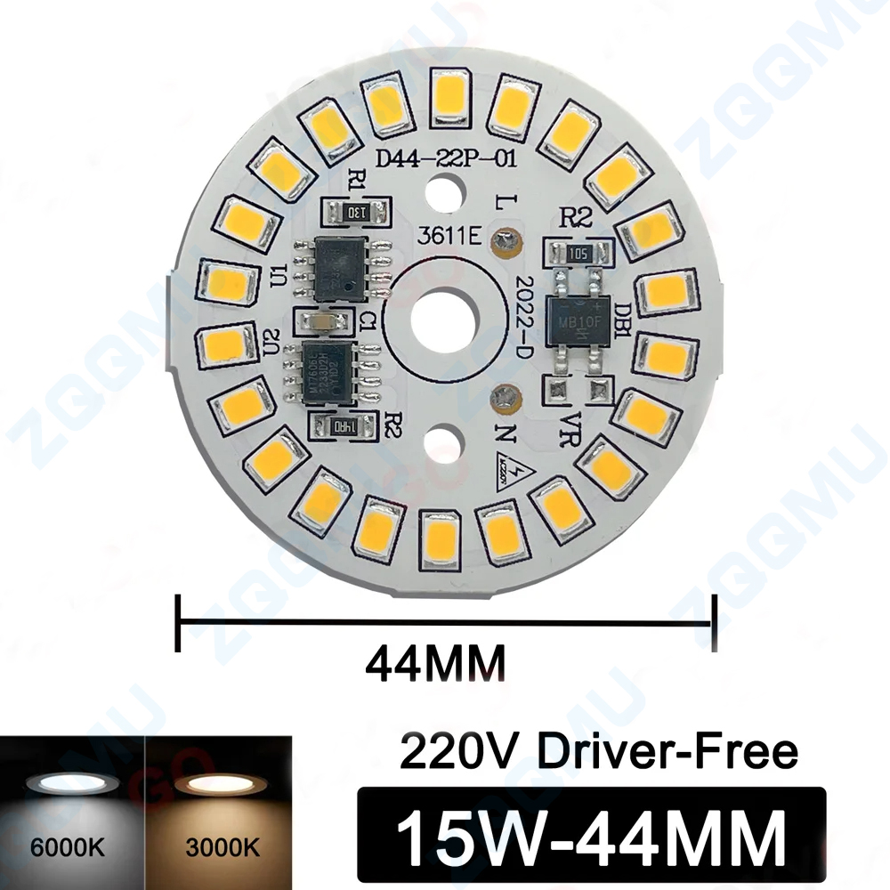 10 Uds. Chip de bombilla LED sin controlador 18W 15W 12W 9W 7W 5W 3W SMD 2835 cuenta de lámpara redonda AC 220V bombilla Chip iluminación foco luz jabalí: Color blanco cálido / 28 W