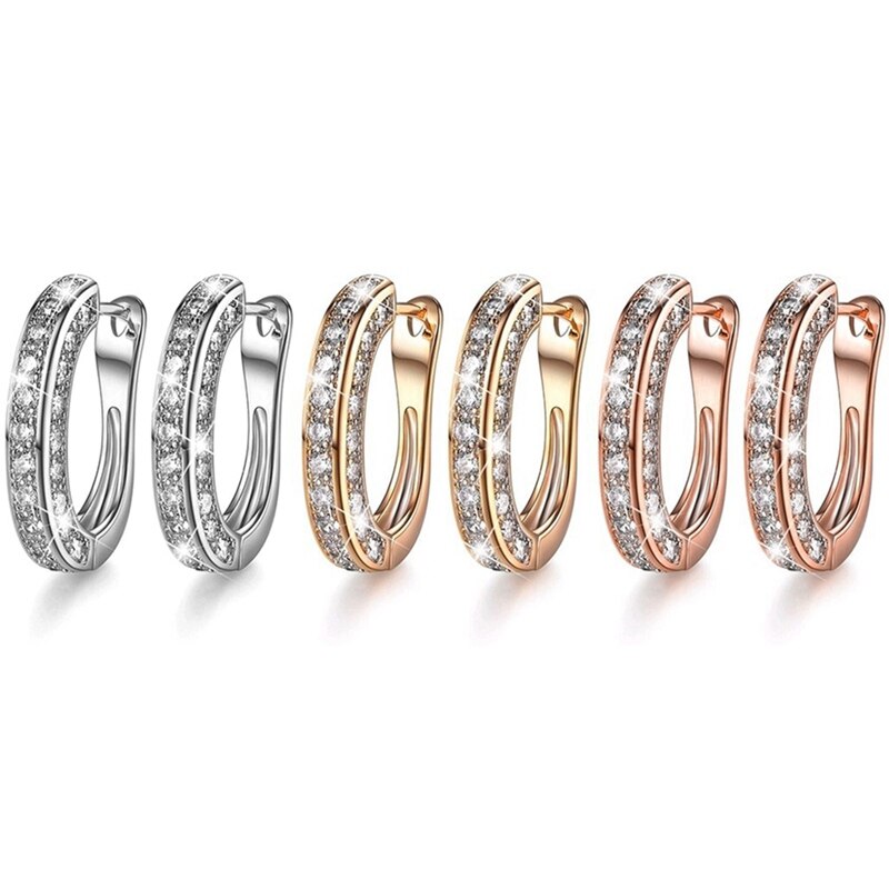 1 paar Luxus Großen Runden Kreis Hoop Ohrringe "U" Form Gold Gefüllt Zirkon Partei Ohrringe Schmuck