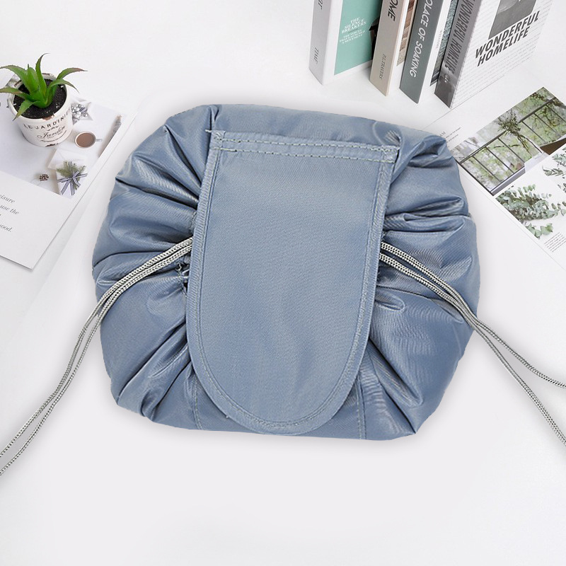 Women Drawstring Cosmetic Bag Storage Makeup Bag Organizer Female Makeup Pouch Portable Travel Toiletry Necessaries Beauty Case: GRAY