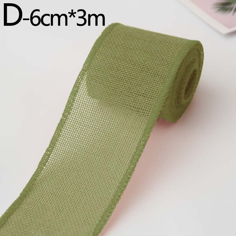 3M/Roll 60Mm Kleurrijke Jute Jute Bedrade Lint Rolls Kerstcadeau Cadeaupapier Decoratie Wedding Party Ambachten decor: D