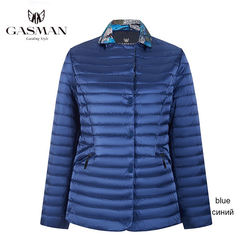 GASMAN-chaquetas cortas ajustadas de algodón liso para mujer, parka con cremallera y capucha, abrigos de plumas informales para Otoño e Invierno: 506 blue / XXXL