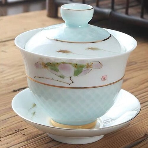 Kinesisk håndlavet keramik gaiwan hvid porcelæn kontor te kop bærbar rejse te skål håndmalet kung fu te sæt drikkevarer: -en