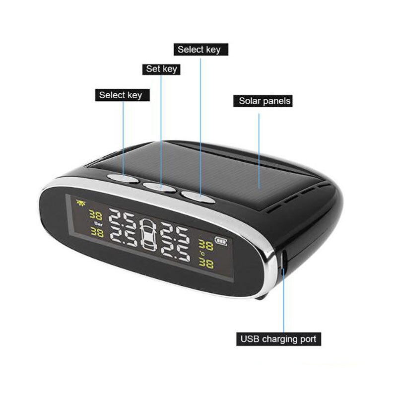 Tpms Bandenspanning Monitor System Engels App Zonne-energie Usb Tpms Autoband Druk Sensoren Systeem Alarm Tpms
