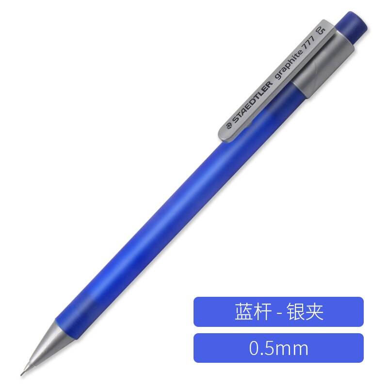 6 stk tysk staedtler automatisk blyant 0.5mm studerende skriver 777 frostet gennemsigtig penneholder bevægelig blyant iført gummi: Himmelblå