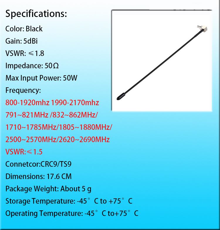 LEORY 2pcs 4G LTE Antenna with TS9 or CRC9 Connector For E398 E5372 E589 E392 Zte MF61 MF62 aircard 753s 5dbi Gain