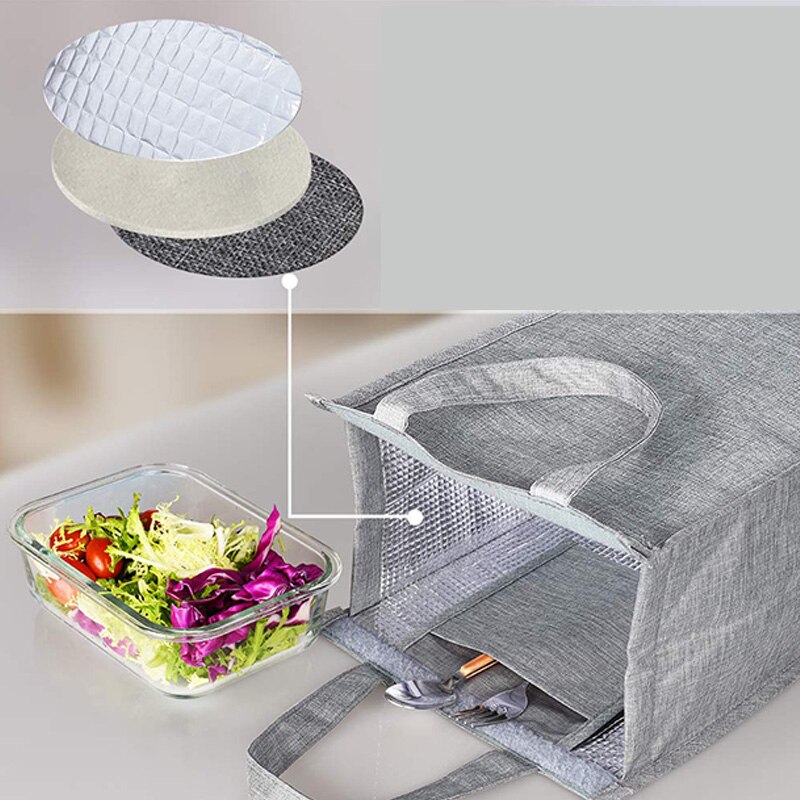 Lunchtas, geïsoleerde lunchtas, grote waterdichte lunchtas voor volwassenen, voor mannen of vrouwen (grijs)