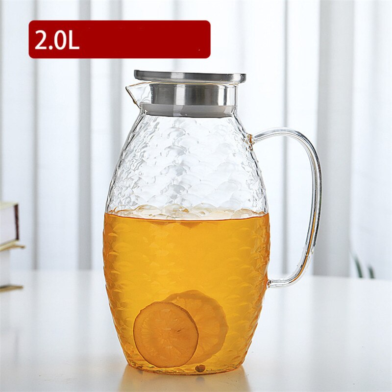 Stor kapacitet glas fiskfjäll vattenkanna kall vattenkokare lemonad värmebeständig explosionssäker uppvärmbar karaff juicekanna tekanna: 2l