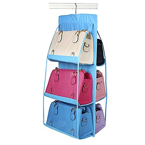 Organizador colgante para bolso de mano, con 6 bolsillos, para el hogar, para colgar en el armario, para guardar cosas, como bolsos de mano, carteras y otros artículos.: Azul cielo