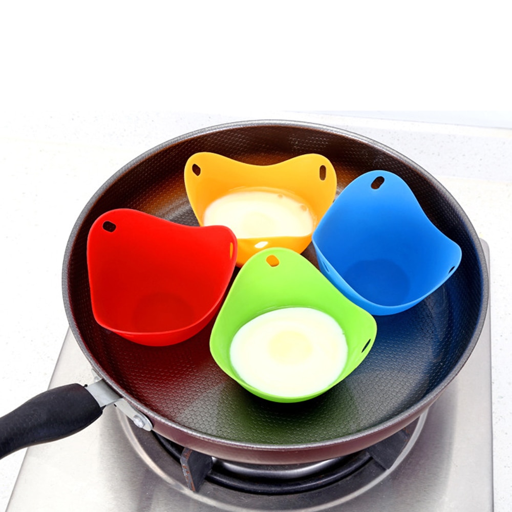 4 stks/set Siliconen Ei Mallen Stroper PanCake Egg Poach Pods Bakken Cup Keuken Kookgerei Bakvormen Tool Willekeurige Kleur